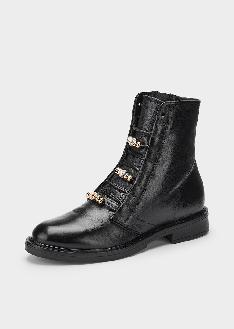 Leder-Stiefelette mit funkelnden Zierringen