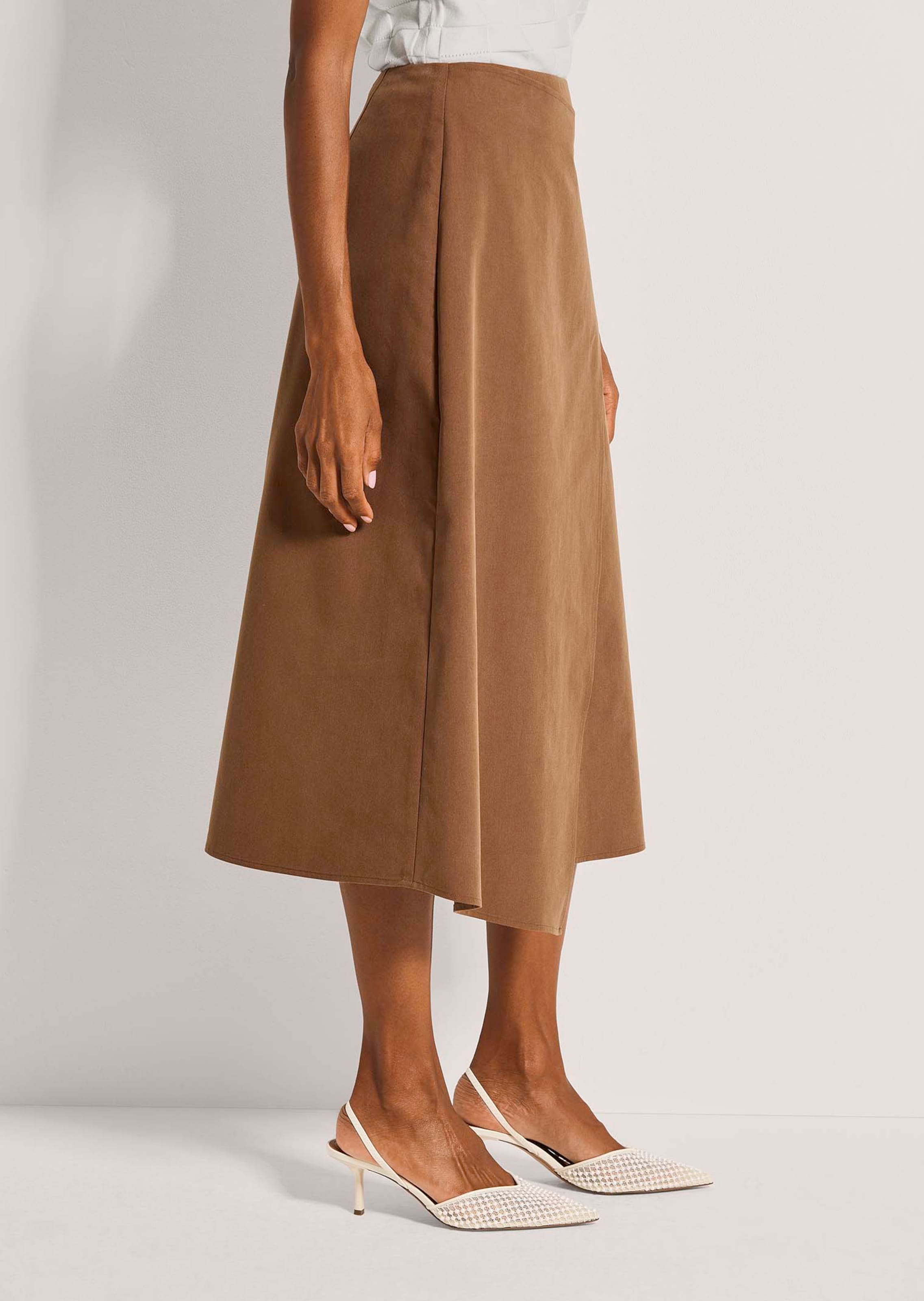 Midi skirt with wrap effect in nougat / brown | MADELEINE Fashion