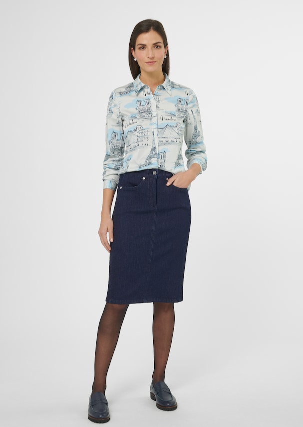 Slim denim skirt with embroidery 1