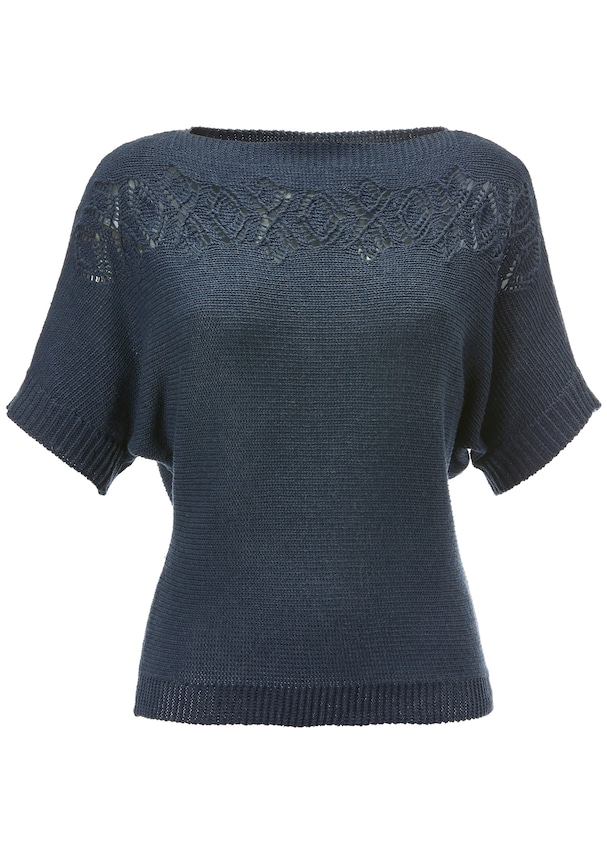 Half-sleeved jumper made from cotton and linen