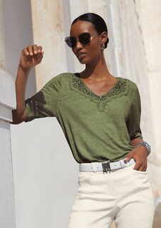 Leinenshirt mit kurzen Ärmeln und feiner Spitze thumbnail 6