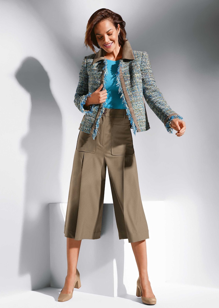 Verschlussloser Tweed-Blazer mit Fransen