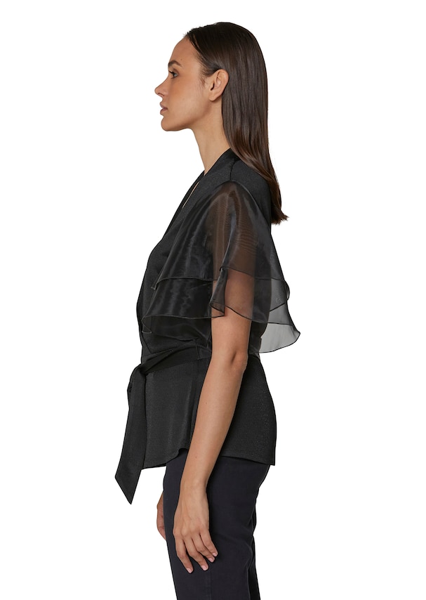 Metallic-look blouse with transparent sleeves 3