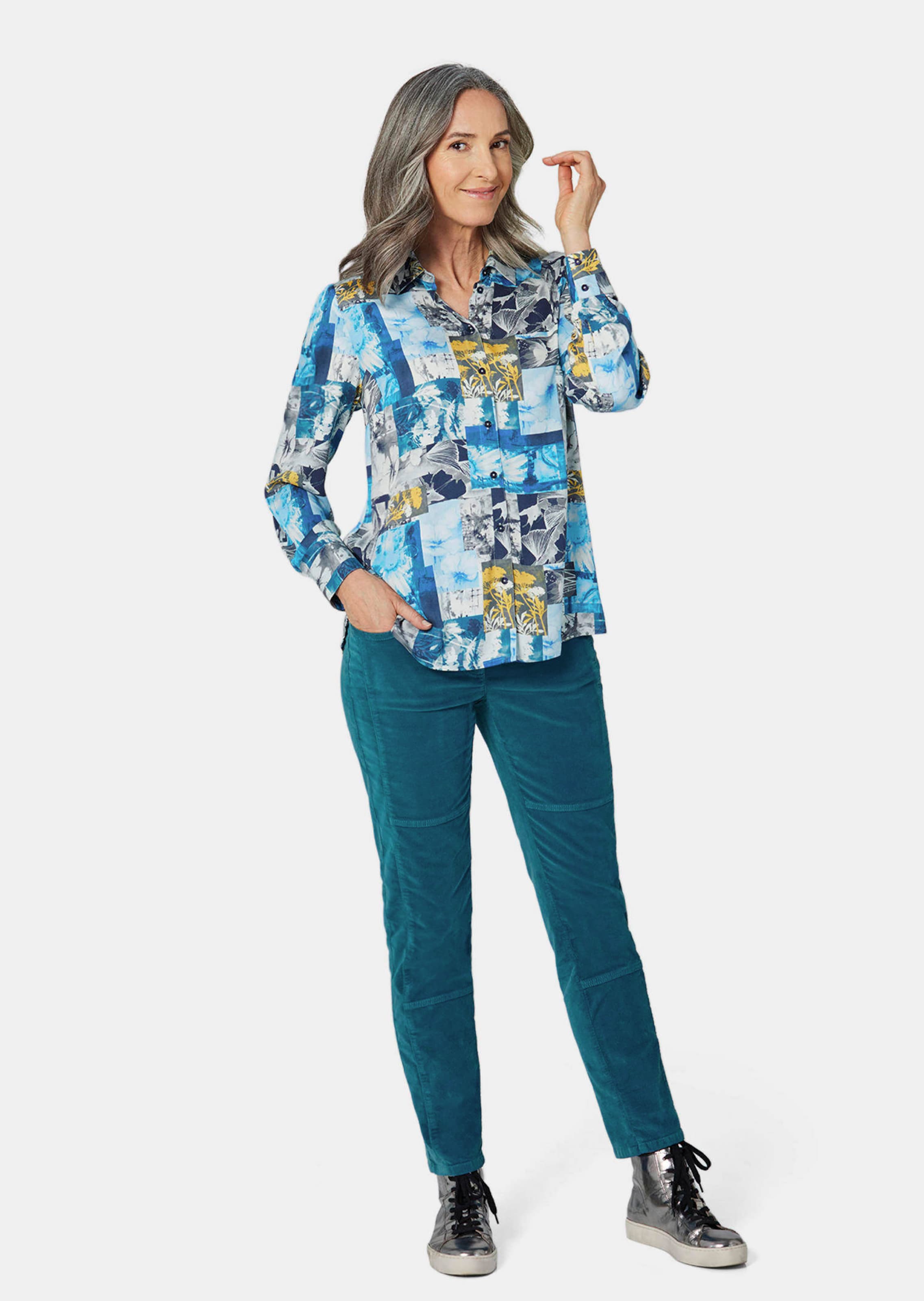 Chemisier avec imprimé - gris / à motifs - Gr. 56 de Goldner Fashion