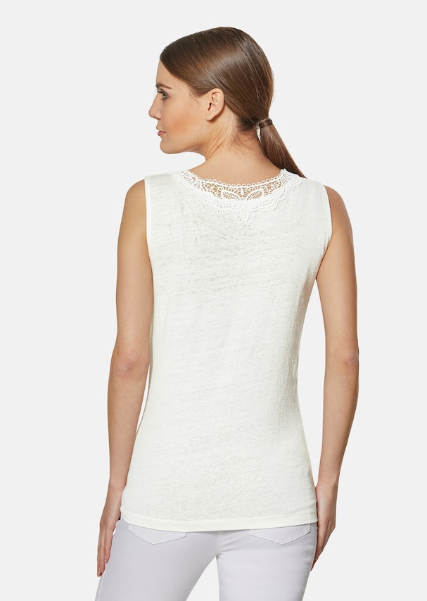 Sleeveless linen top with lace trim 2