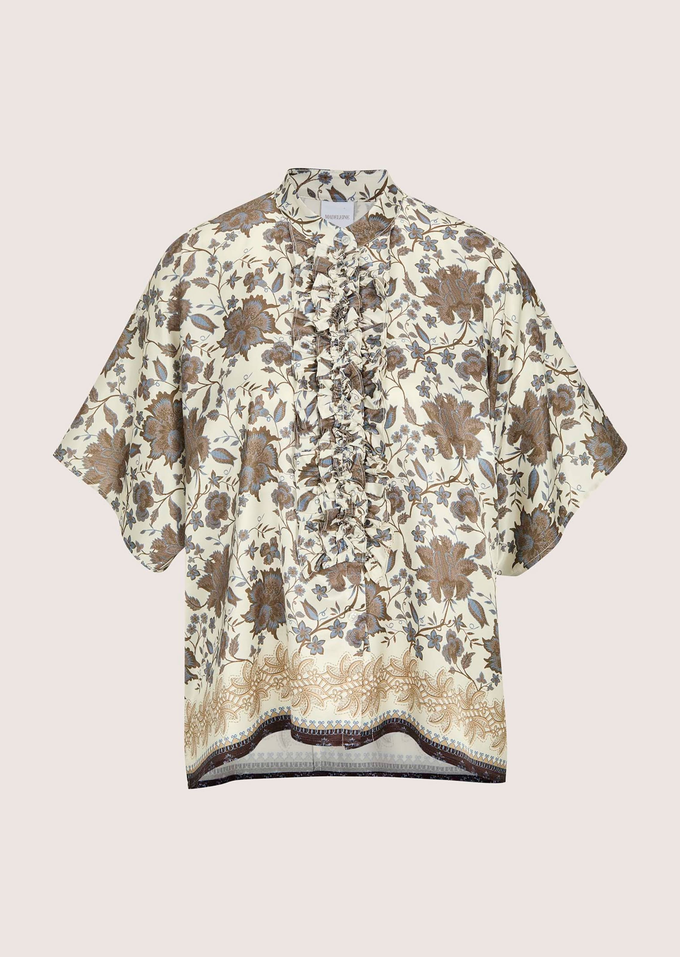 Blouse kimono à motif fleuri avec volant