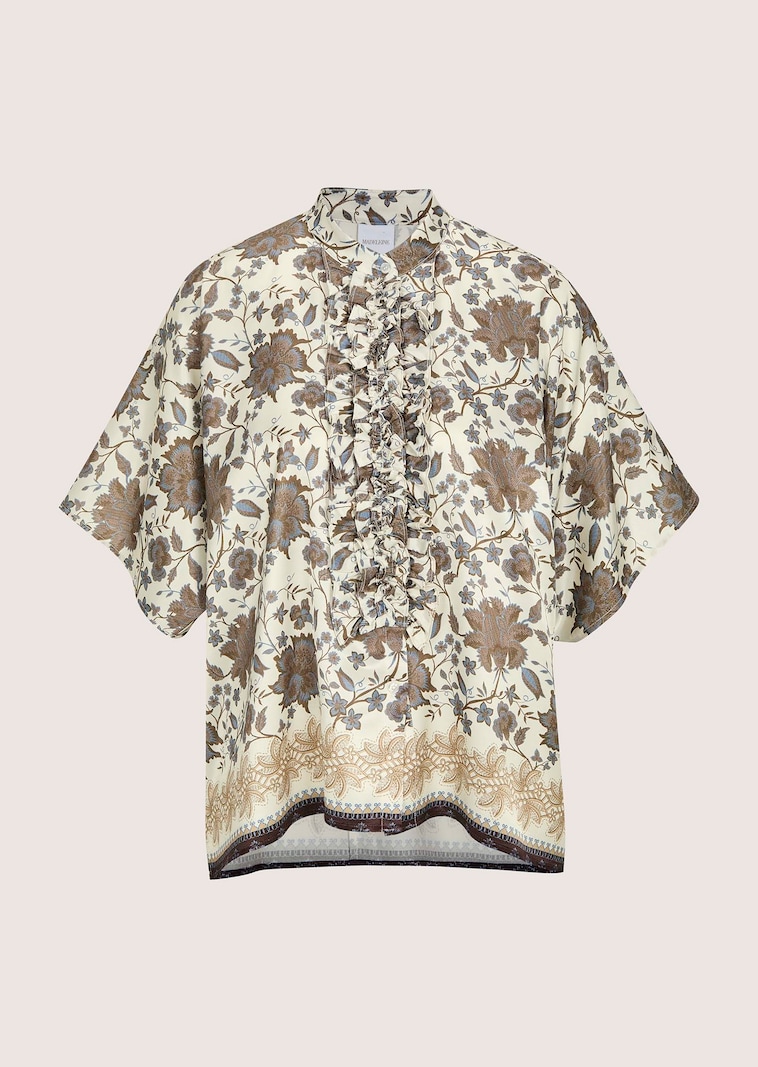 Blouse kimono à motif fleuri avec volant