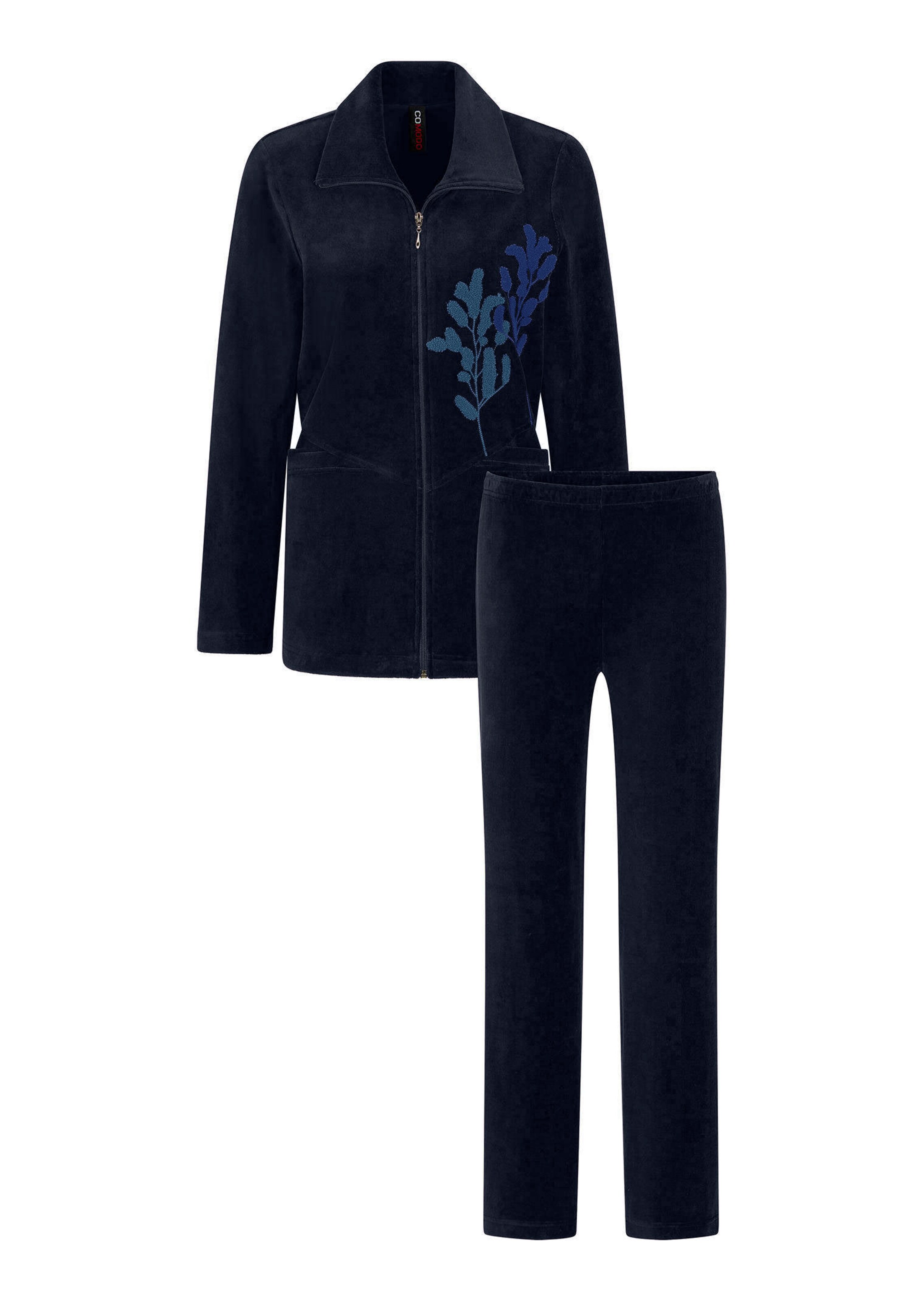Ensemble de détente en velours ras avec broderie