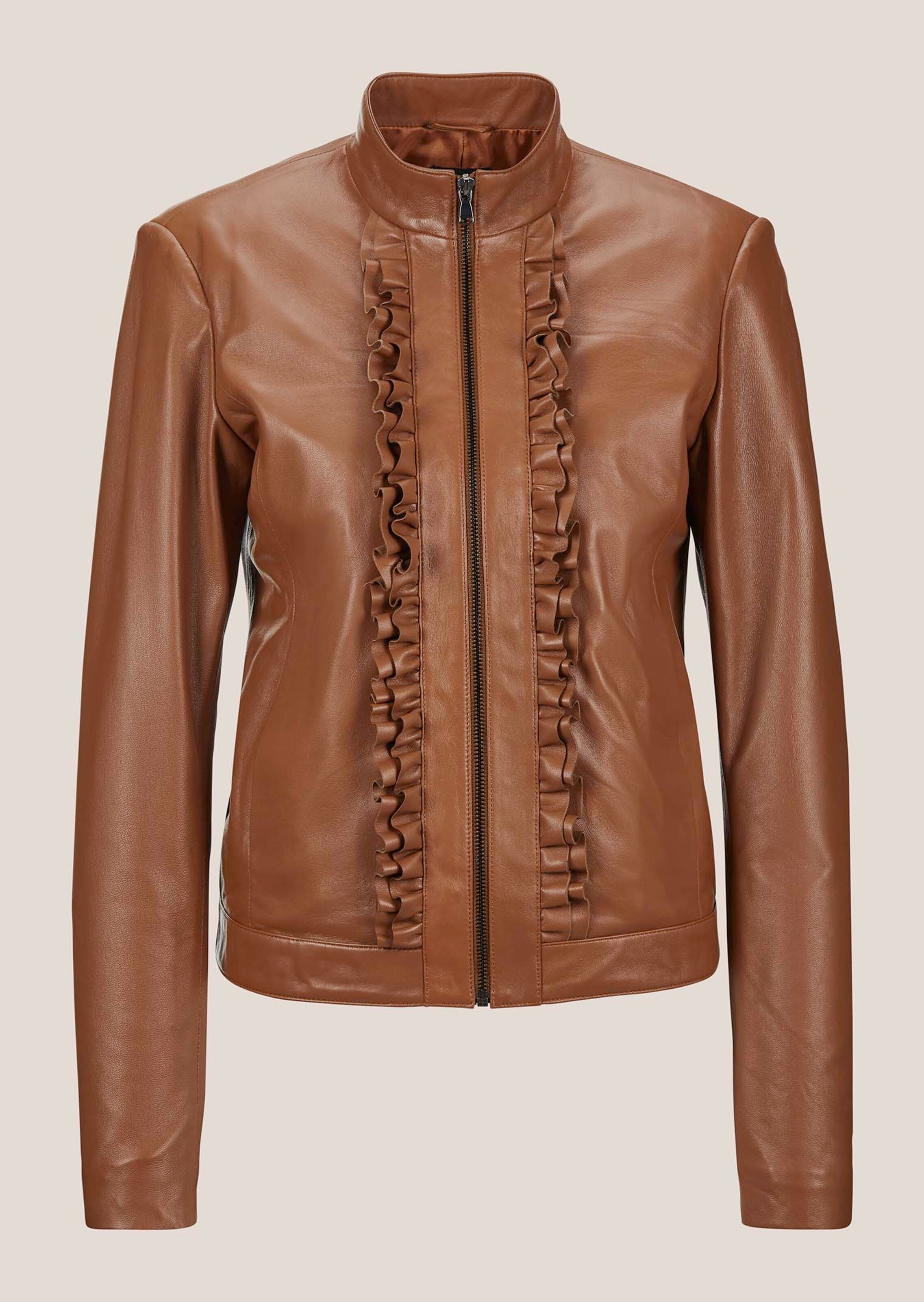 Leather jacket in lamb nappa in cognac | MADELEINE Fashion