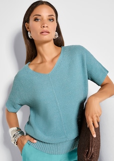 Halbarm-Pullover mit Strukturstrick und Glanzgarn thumbnail 7