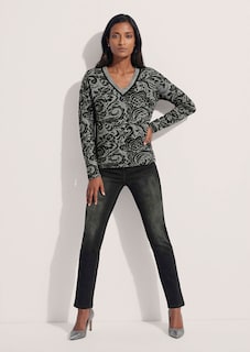 Pull jacquard avec encolure en V thumbnail 2