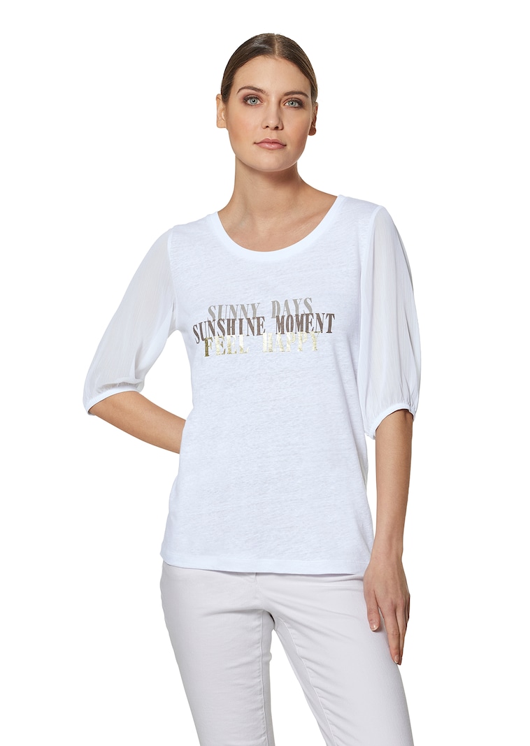 Bedrucktes Rundhals-Shirt mit Chiffon-Ärmeln