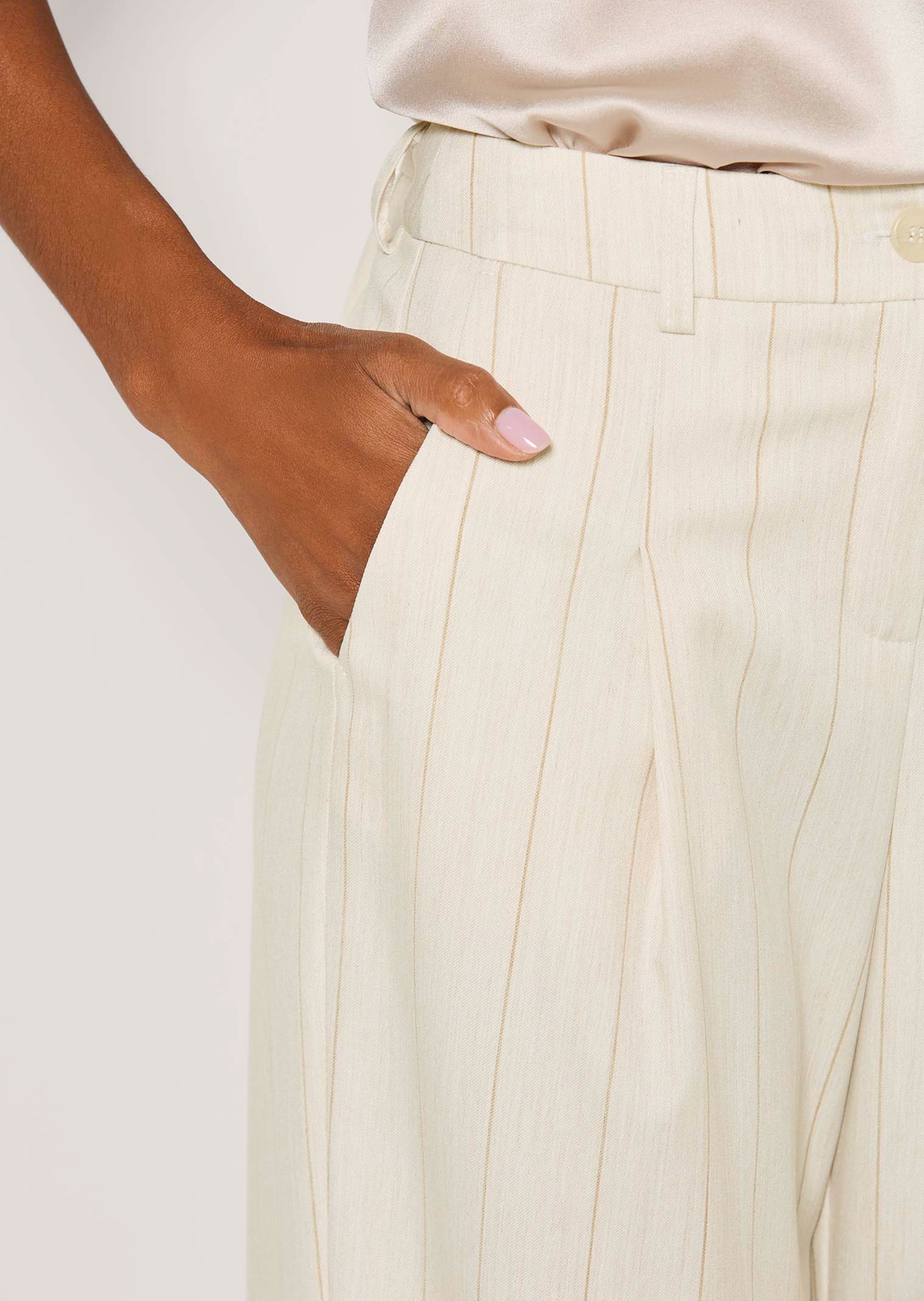 Jupe Rayures Beige Et Blanc Chemins Blancs Taille 40 - 33% Lin, Mi-longue