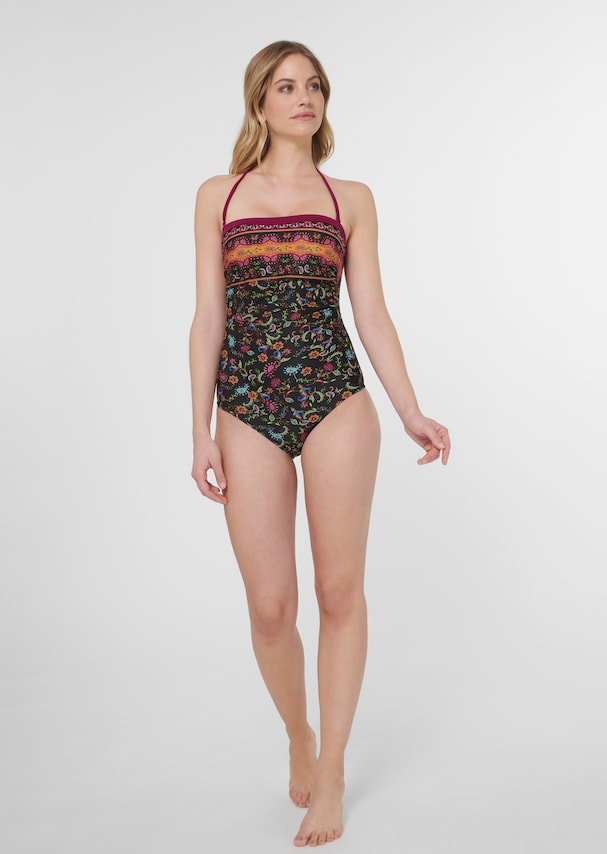 Bandeau swimming costume with border print 1