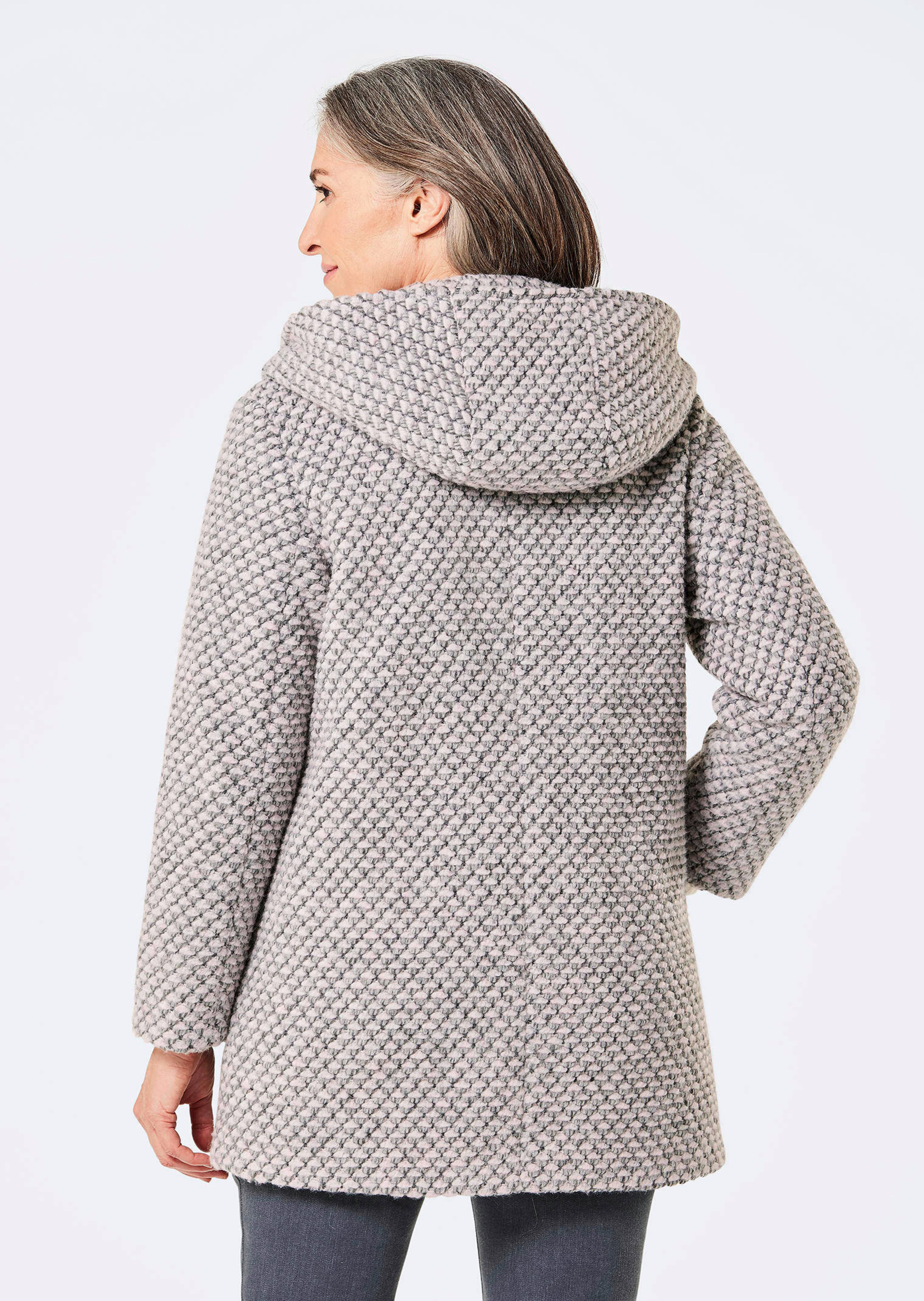 Manteau court bicolore en laine mélangée thumbnail 3