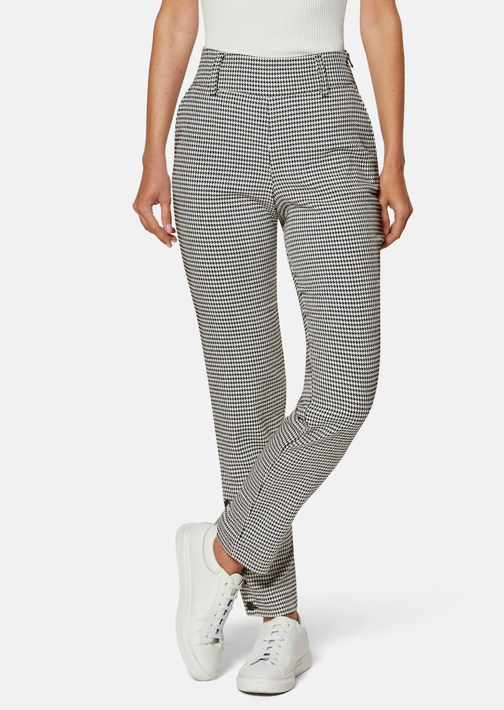 Straight pepita trousers with side button plackets