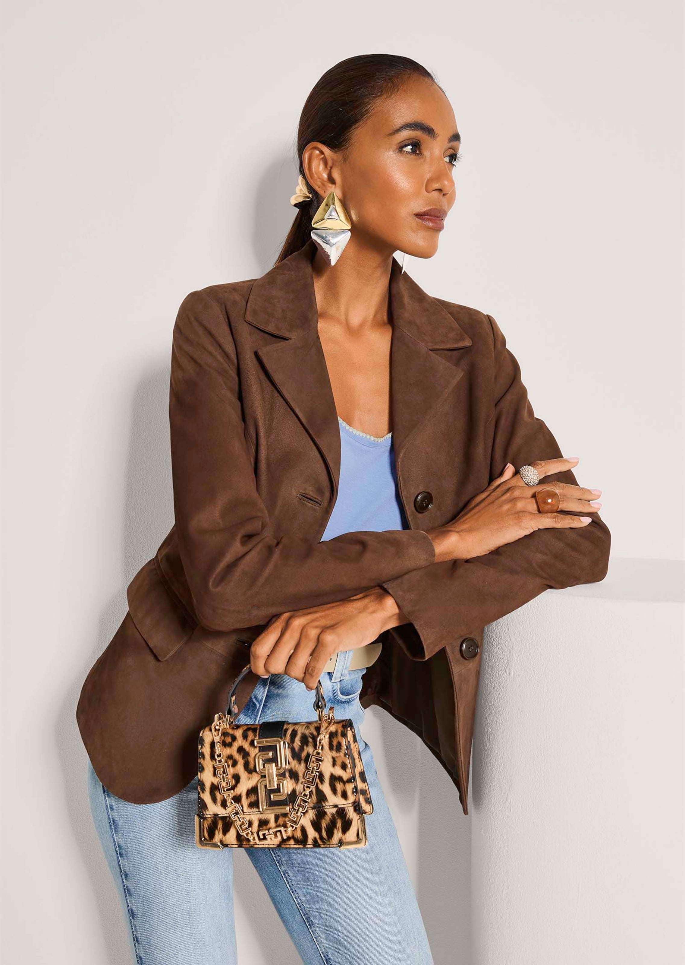 Leather blazer in lamb nappa in chestnut | MADELEINE Fashion