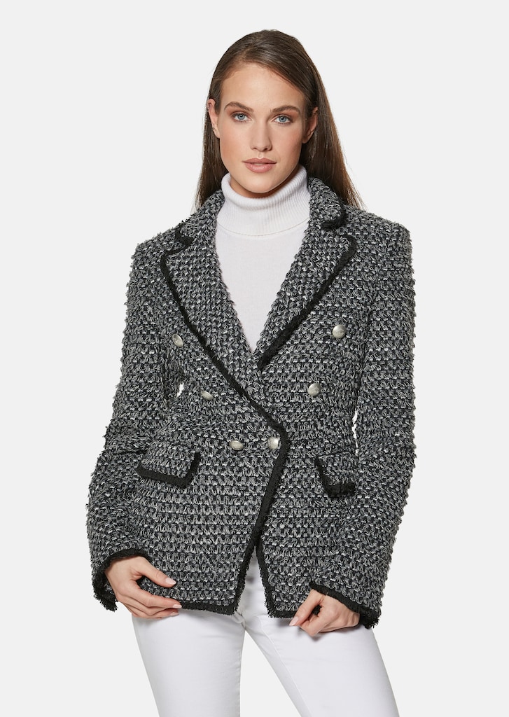 Structured blazer with coat of arms buttons and fringing