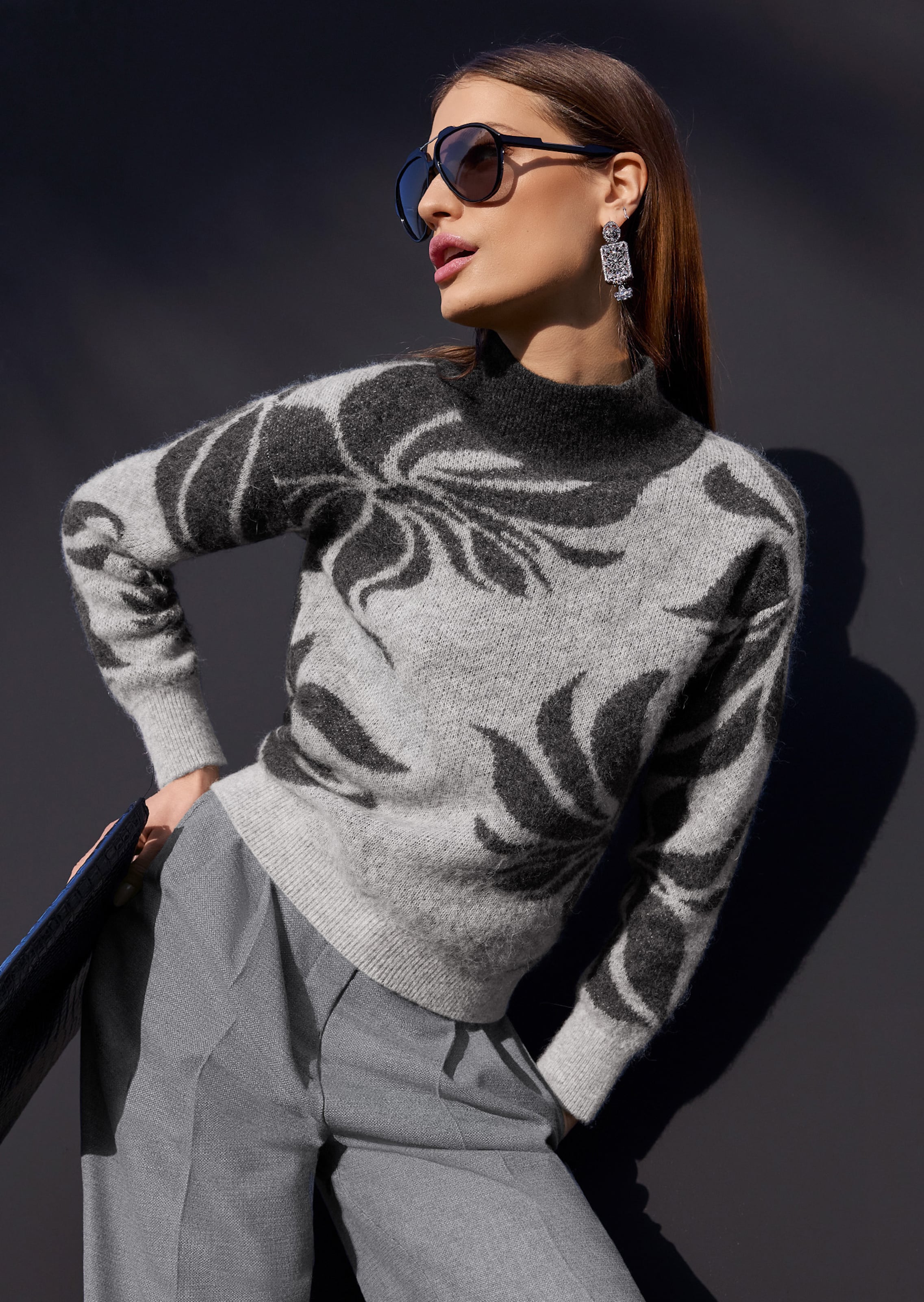 Jacquard-Pullover mit Stehkragen