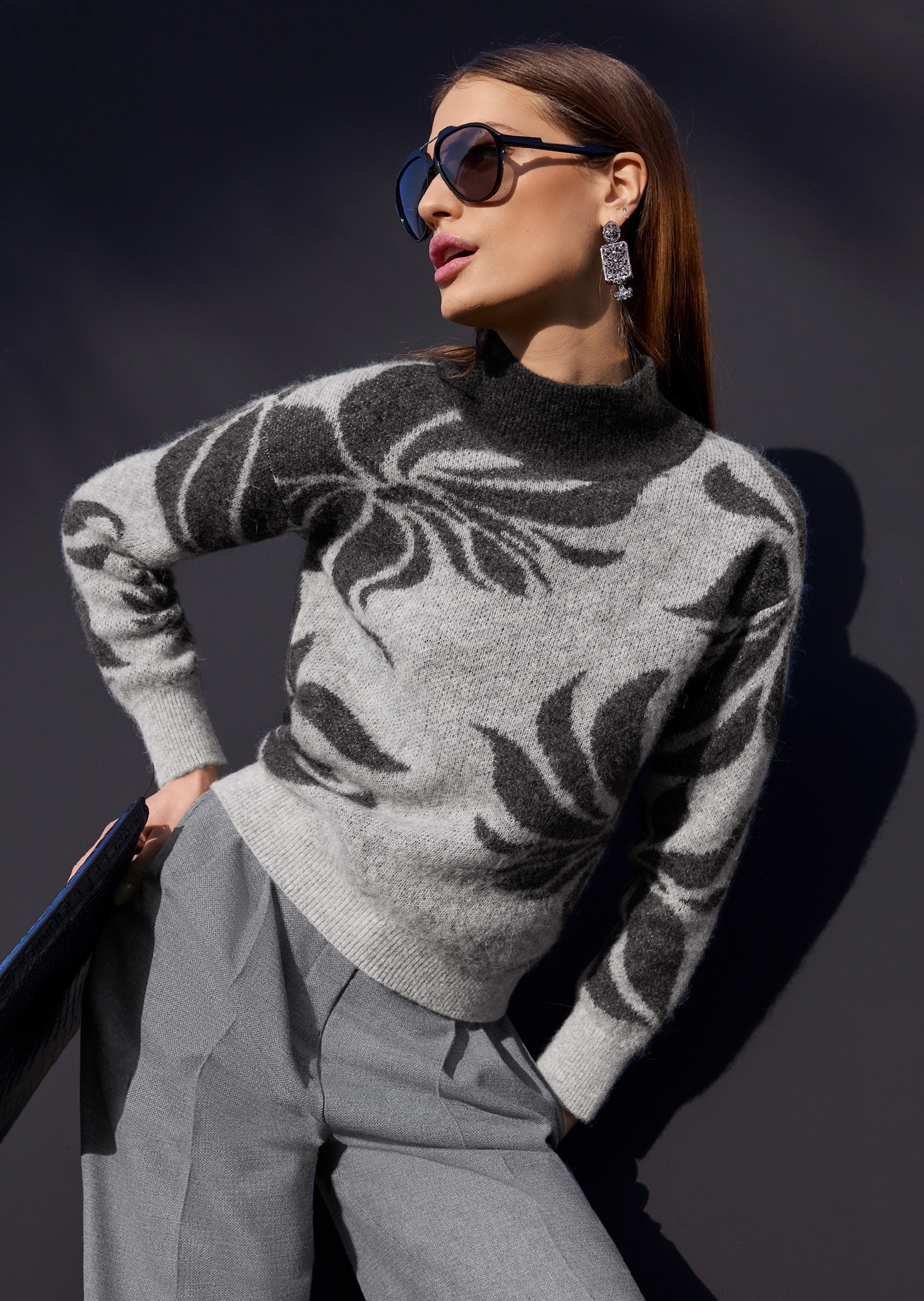 Jacquard-Pullover mit Stehkragen