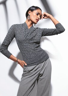 Ausbrenner-Shirt im Wickel-Look mit langen Ärmeln thumbnail 2