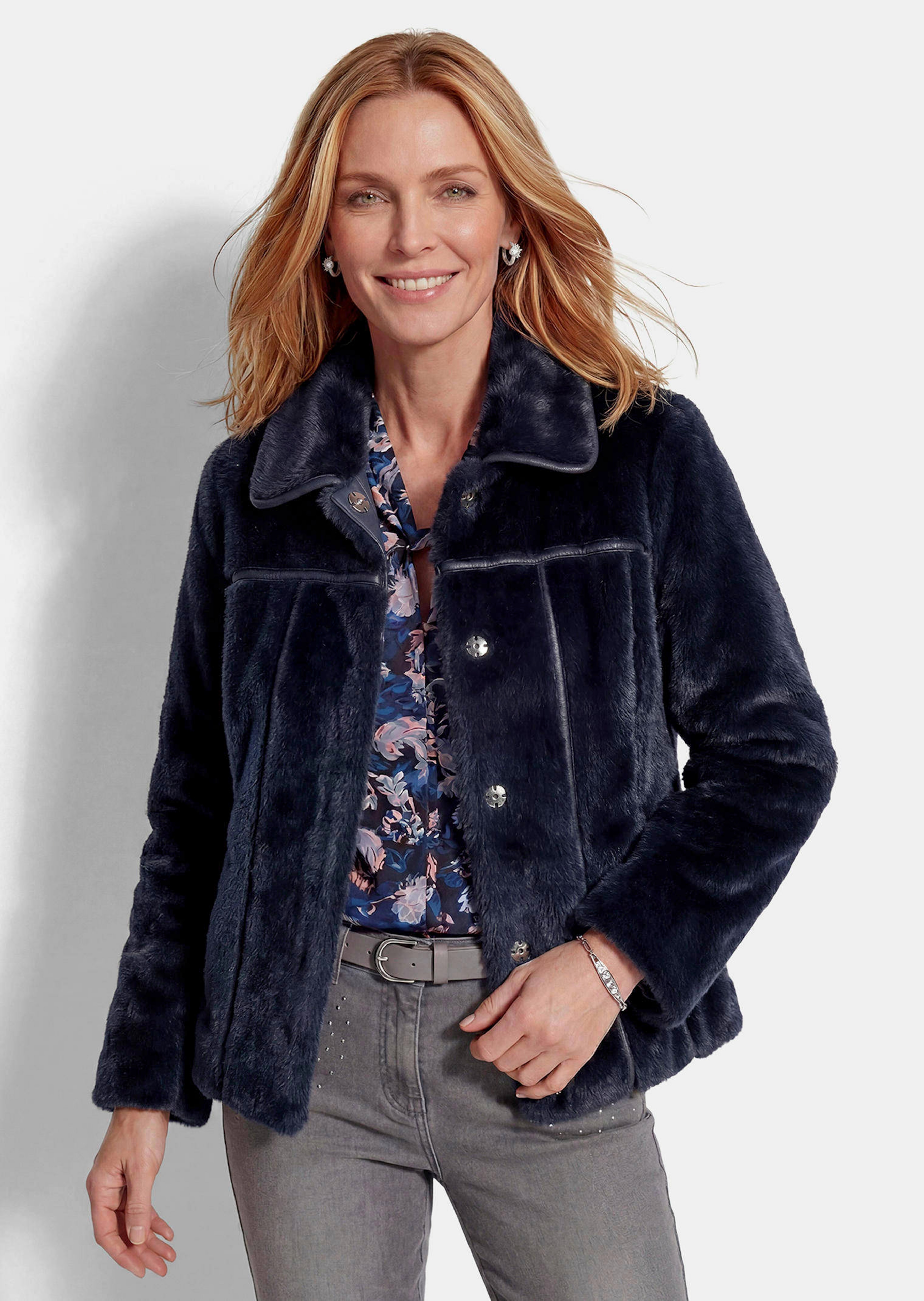 Omkeerbaar jack met leer- en bontlook
