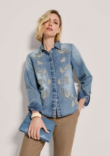 Jeansbluse mit floraler Stickerei thumbnail 4