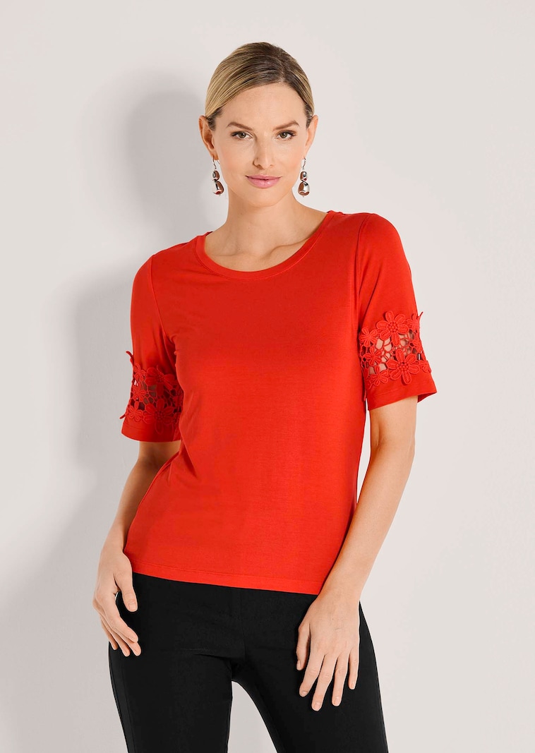 Shirt mit Halbarm und Spitzendetail