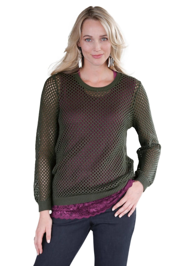 Zomerse, tricot pullover met ajourpatroon