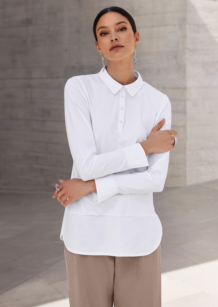 Sportieve blouse in een mix van materialen