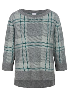 Knitted jumper with check and 3/4 sleeves thumbnail 6