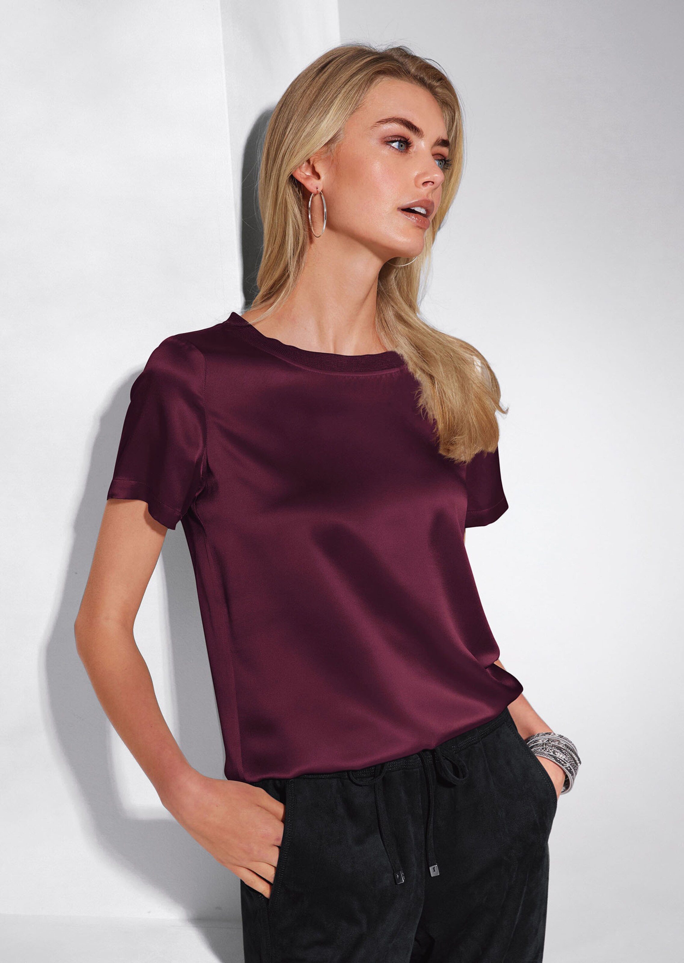 Seidenbluse mit halblangem Ärmel