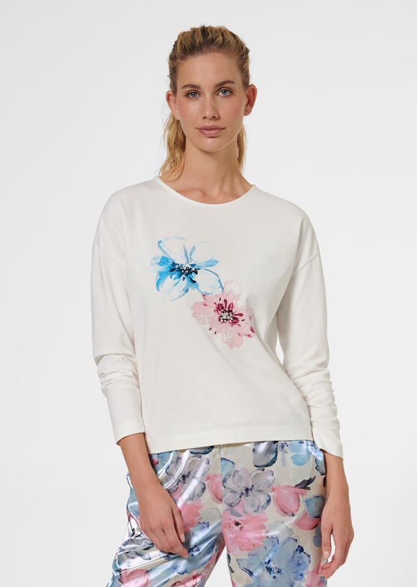 Sweatshirt mit Blütenmotiv und Perlendekoration