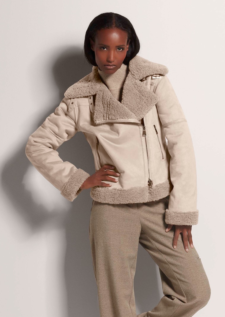 Biker-Jacke in Lammfell-Optik