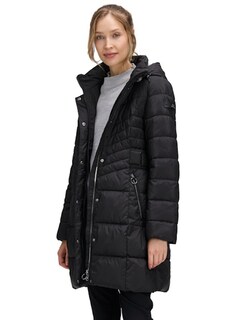 Doorgestikte mantel met zachte capuchon van imitatiebont thumbnail 1