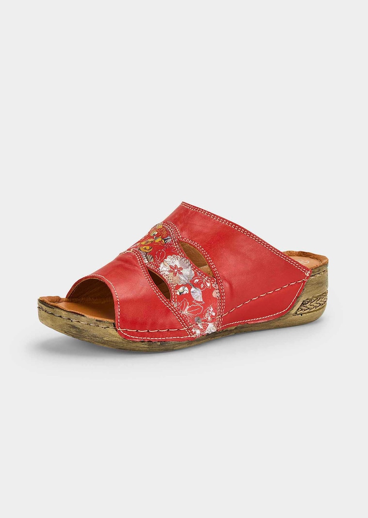 Mules en cuir avec imprimé floral