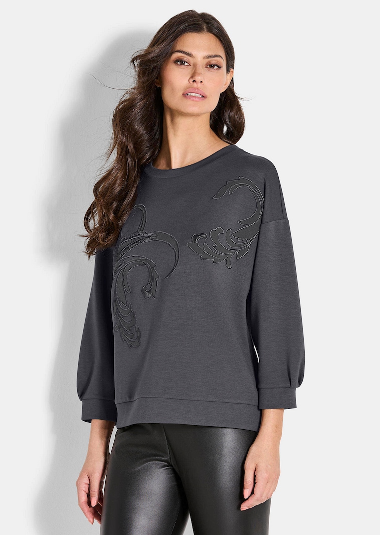 Sweatshirt mit BlĂĽten-Stickerei