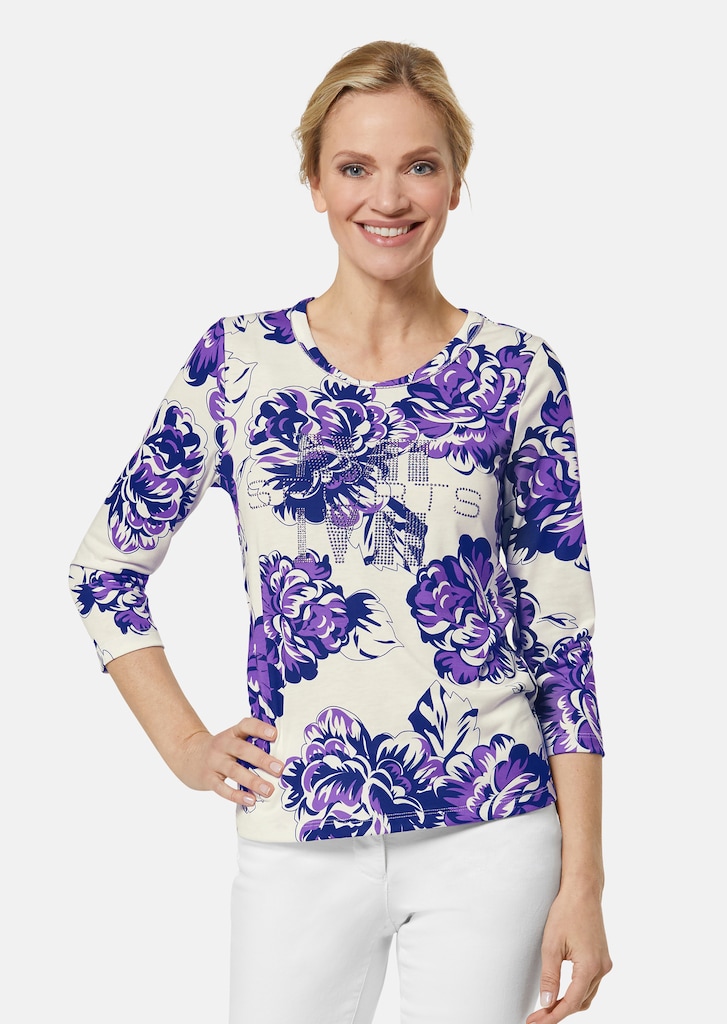 Shirt with floral print and 3/4 sleeves