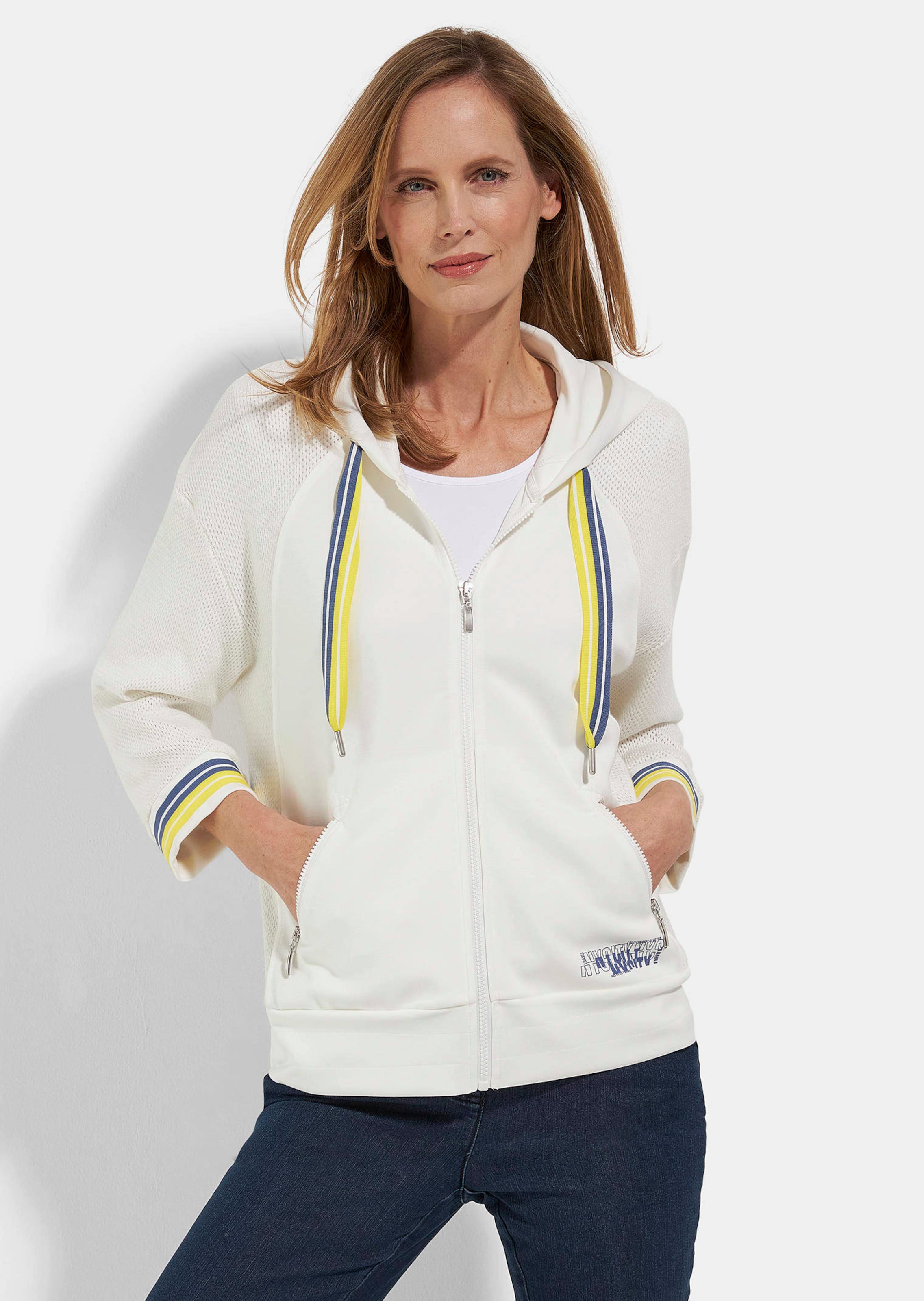 Sweatjacke mit Strick und Glanzdetails