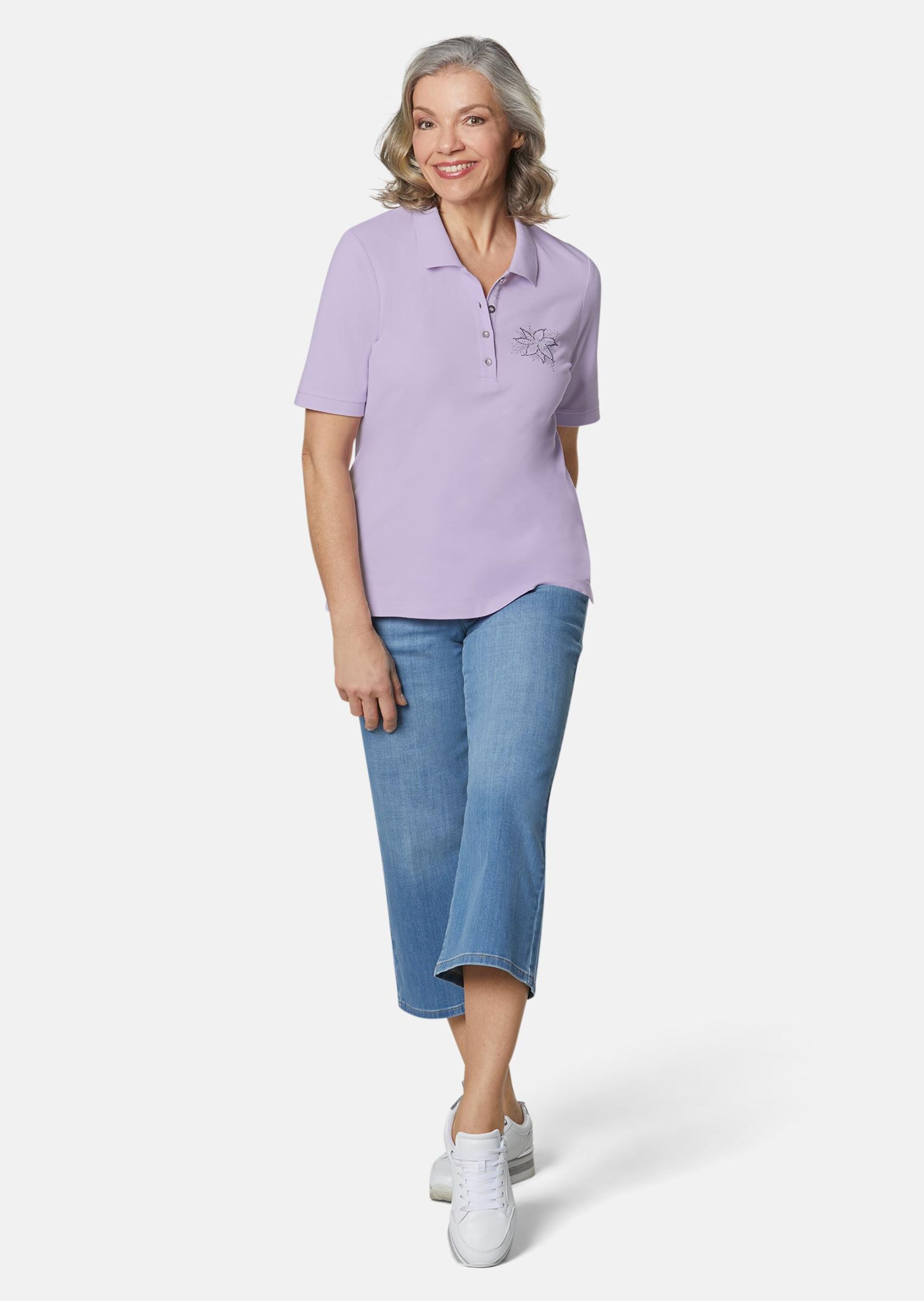 Polo avec broderie en pur coton - mauve - Gr. 52 de Goldner Fashion
