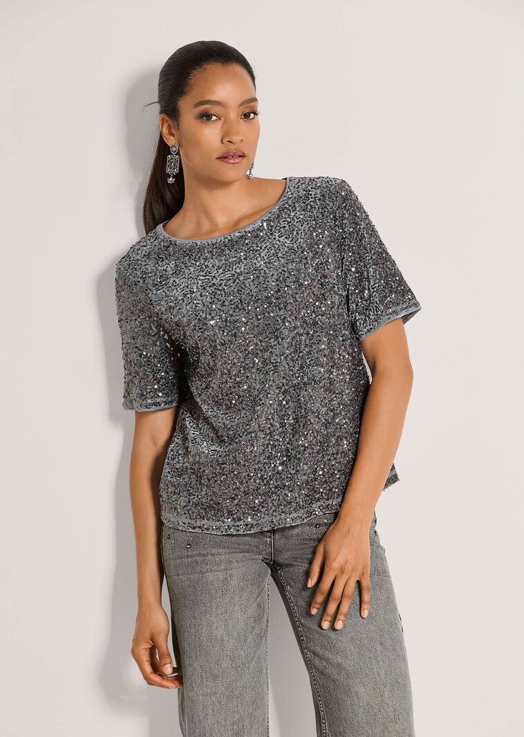Shirt mit Pailletten und Halbarm