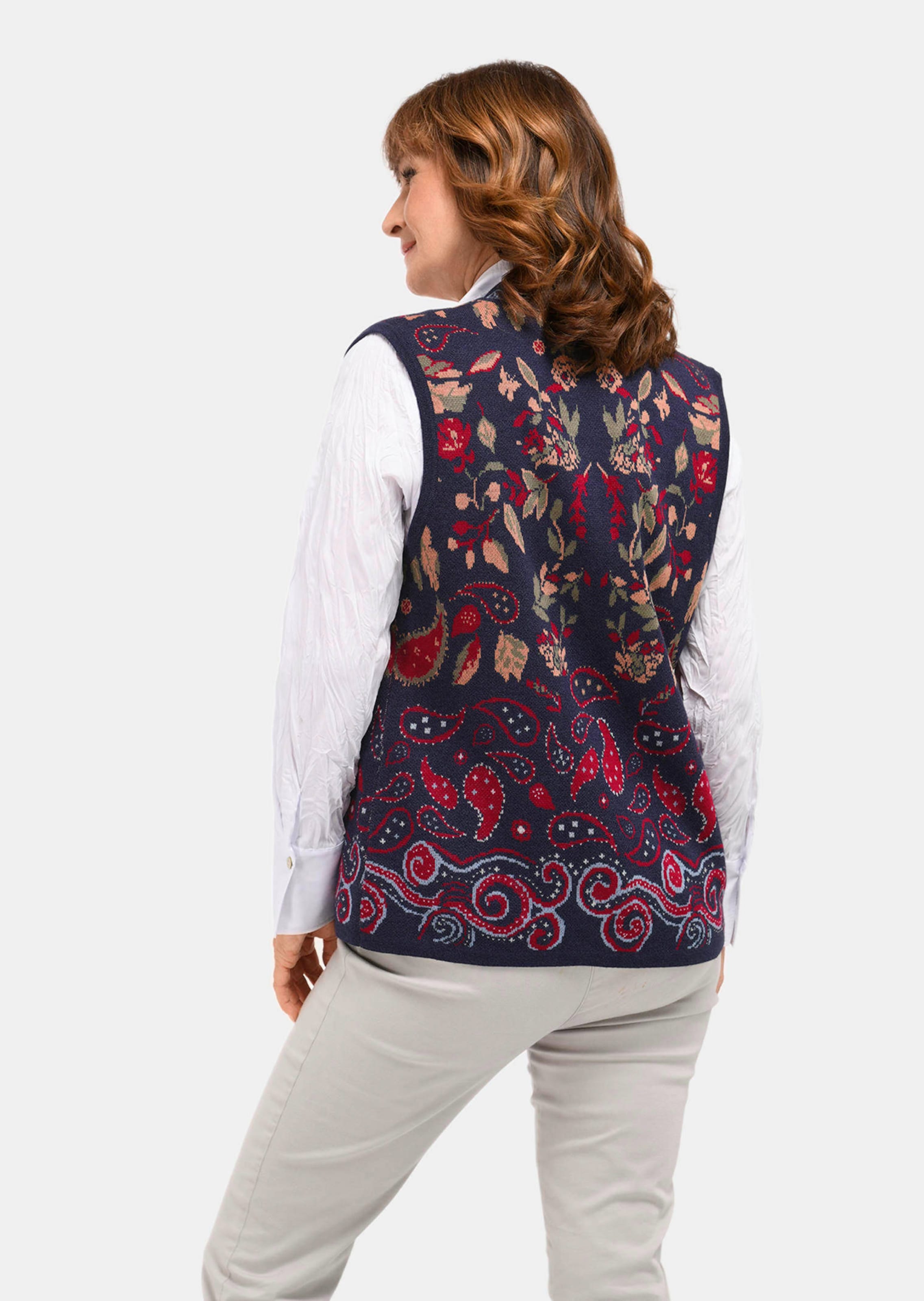 Gilet en tricot jarcquard - bleu foncé / à motifs - Gr. 48 de Goldner Fashion