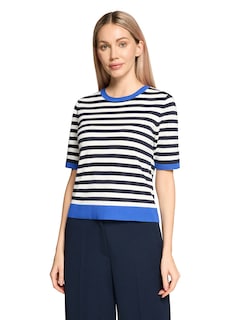 Geringelter Feinstrickpullover mit Halbarm thumbnail 1