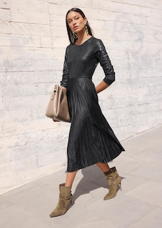 Jersey-Kleid in Leder-Optik mit Plisseerock thumbnail 1