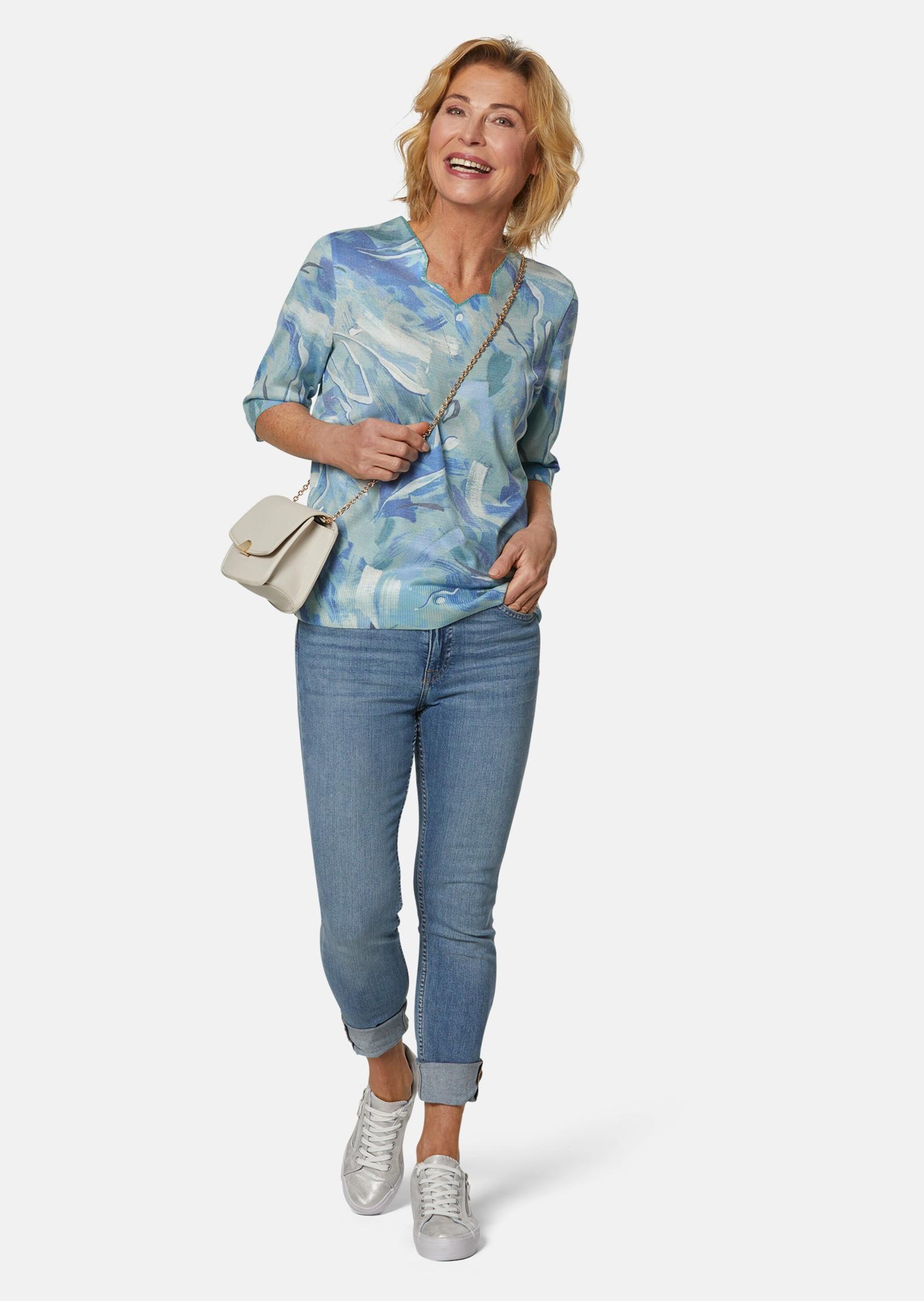 Pull imprimé Di-Strick - bleu / à motifs - Gr. 56 de Goldner Fashion