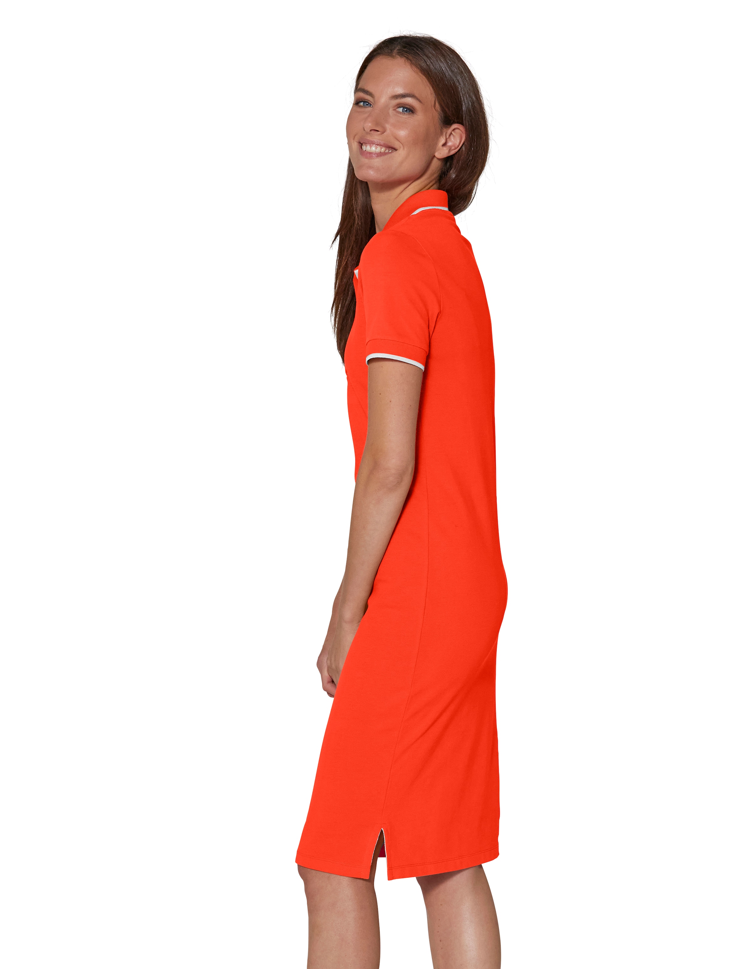 Polo-style dress in blood orange / white | MADELEINE Fashion