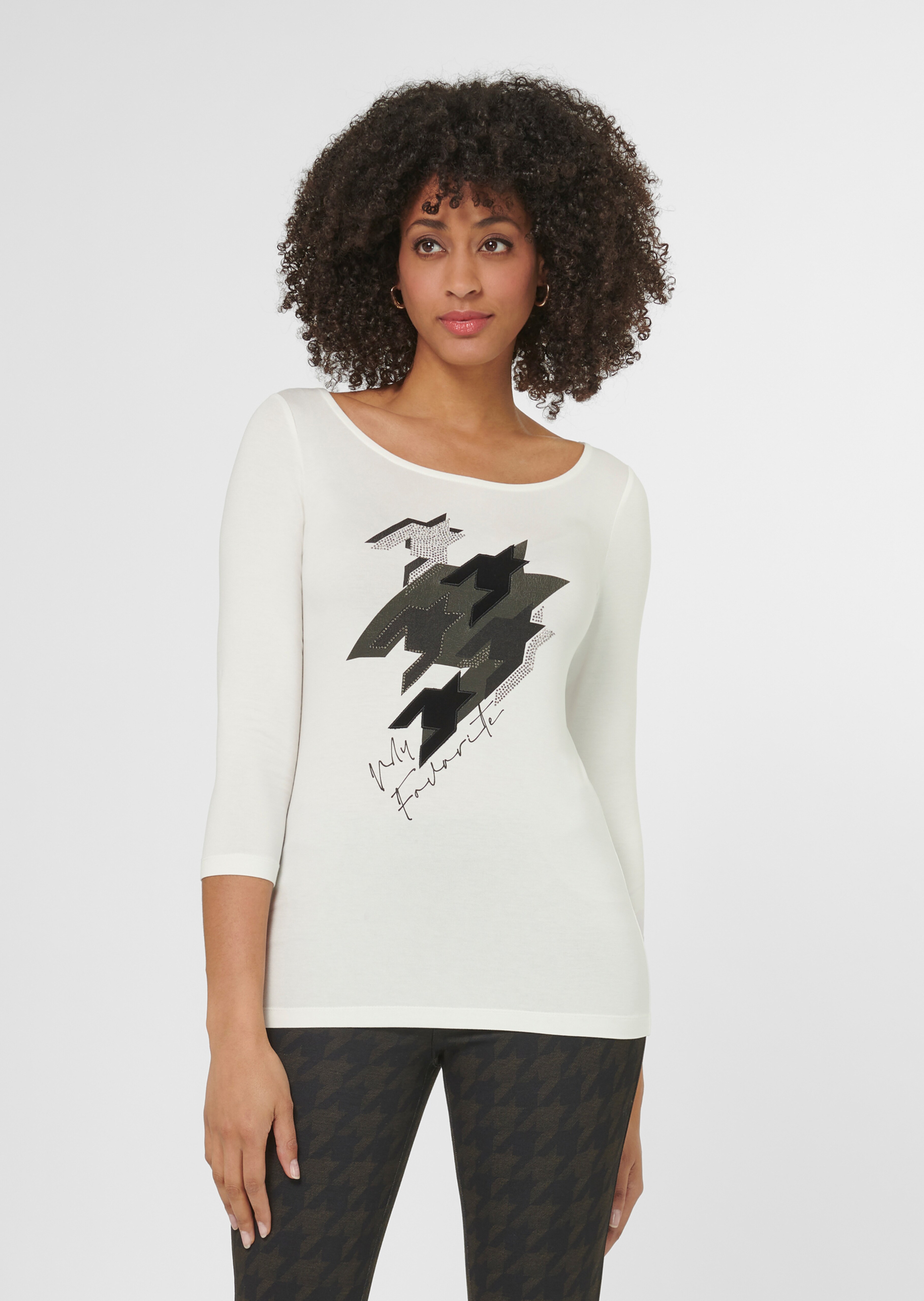 Bedrucktes Rundhals-Shirt mit 3/4-Ärmeln