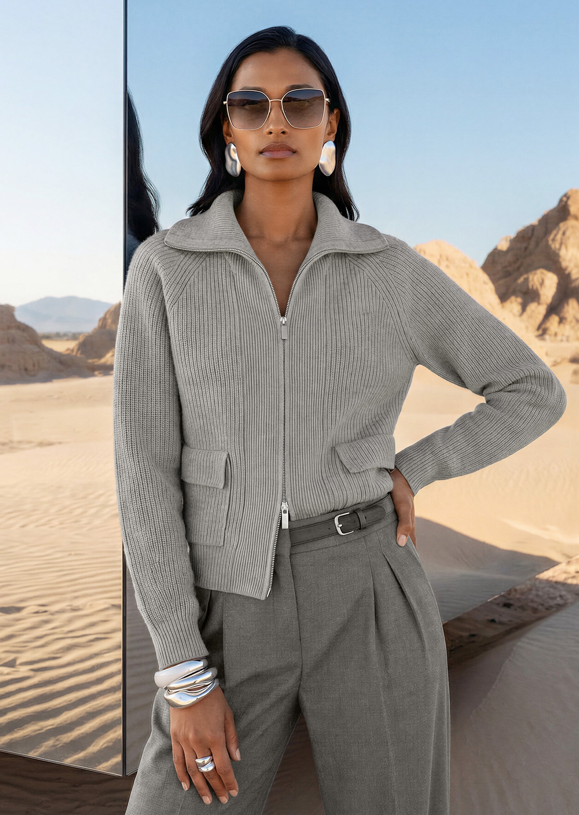 Strickjacke in Blousonform mit 2-Wege-Reissverschluss