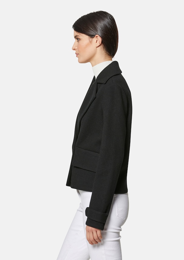 Double-breasted short blazer in boiled wool 3