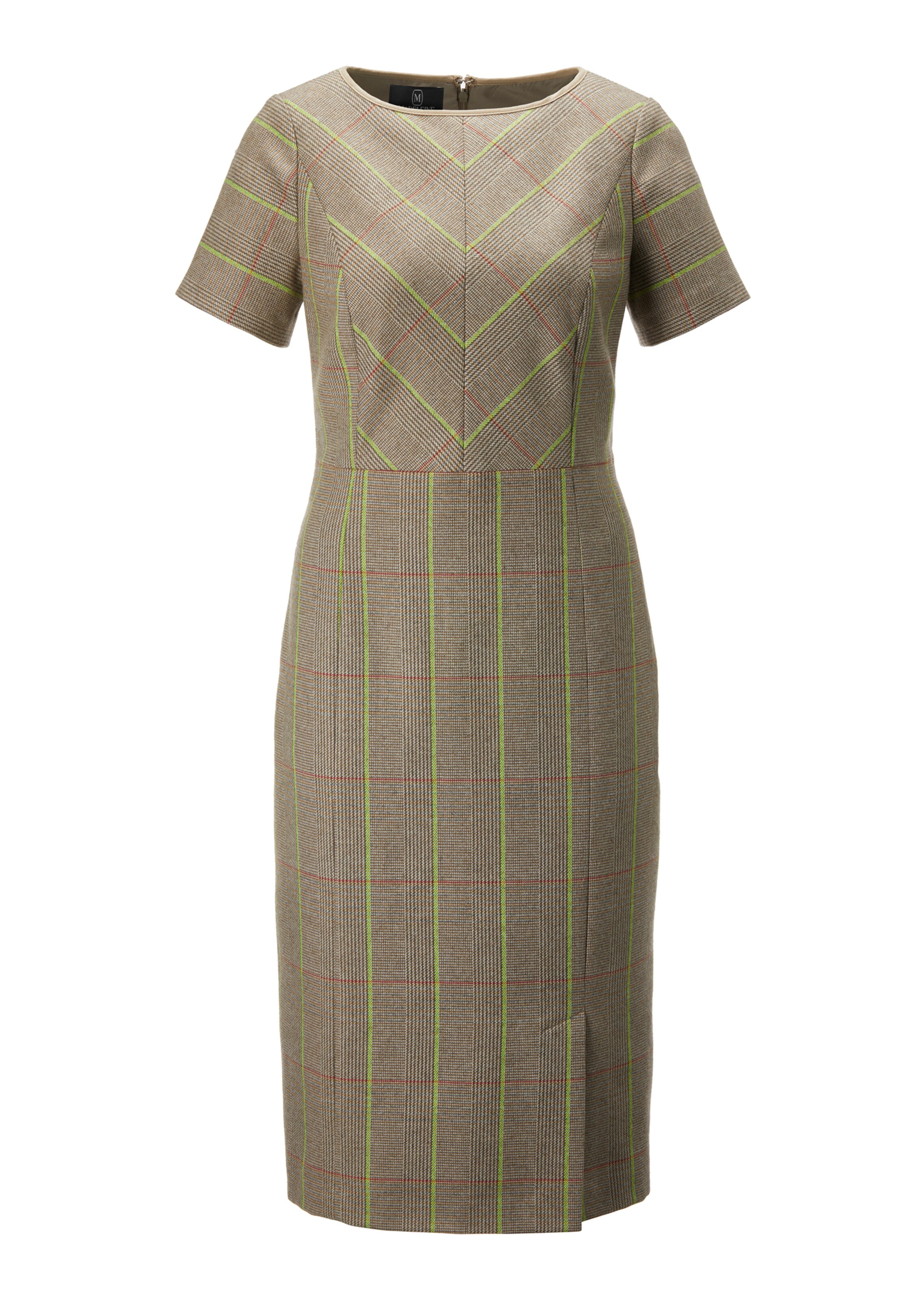 Karo-Etuikleid mit Neon-Akzenten